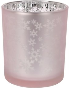 Sfeșnic din sticlă Snowflakes, 10 x 12 cm, roz deschis
