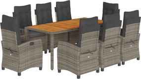 vidaXL Set mobilier grădină cu perne, 9 piese, gri, poliratan