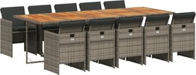 vidaXL Set mobilier de grădină cu perne, 11 piese, gri, poliratan