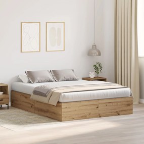 vidaXL Pat cu depozitare Stejar Artisan 140x200 cm