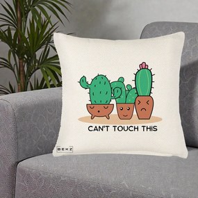 Perna Decorativa Cactus Funny Can't Touch This, 40x40 cm, Crem Reliefat, Husa Detasabila, Perna Inclusa, BEKZ®