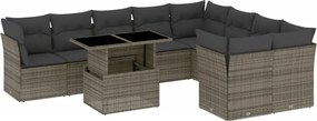 vidaXL Set mobilier de grădină cu perne, 10 piese, gri, poliratan