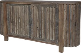 Bufet rustic din lemn reciclat, natur, cu 2 uși glisante cu rigle verticale și laterale rotunjite, 77 x 152 x 44 cm, „Grimaud”