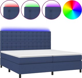 vidaXL Pat cu arcuri, saltea și LED, albastru, 200x200 cm, textil