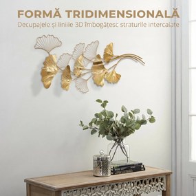 Decoratiune de perete 3D HOMCOM Moderna Frunze de Ginkgo Sculpturi de Perete Agatate Decor pentru Sufragerie | Aosom Romania