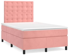 vidaXL Pat cu arcuri, cu saltea și LED, roz, 120x190 cm catifea