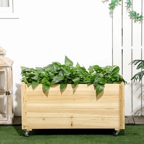 Outsunny Jardinieră de Gradină cu Orificiu de Drenaj și Căptușeală, Jardinieră din Lemn de Brad cu Roți, 89x48x47 cm, Lemn Natural | Aosom Romania