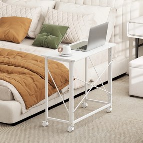 HOMCOM Masă pliantă pentru calculator 80 x 40 cm pe roți pentru birou de acasă, dormitor, spații mici, alb | Aosom Romania