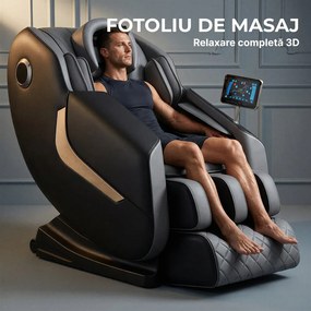 Fotoliu masaj GAIUS ULTRA PRO cu comanda vocala AI, Zero Gravity si incalzire lombara, Gri