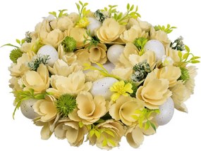 Coroniţă de primăvară cu flori din lemn şi ouă 30 cm