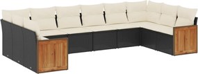 vidaXL Set canapele de grădină cu perne, 10 piese, negru, poliratan