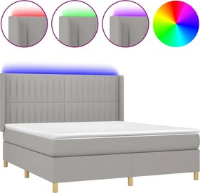 vidaXL Pat cu arcuri, saltea și LED, gri deschis, 180x200 cm, textil