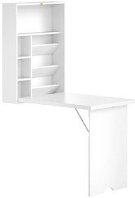 HOMCOM Birou pliabil de perete, masă de perete pliabilă cu rafturi pentru living, sufragerie, birou, 93,8 x 60 x 147 cm, alb | Aosom Romania