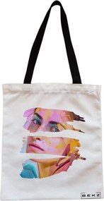 Sacosa de Panza pentru Cumparaturi, Geanta Tote, model Fragmented Art, Cu fermoar, 38x34.5 cm, Alba, BEKZ®