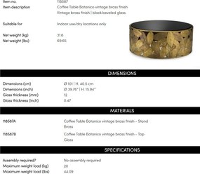 Masuta de Cafea Design LUX, Alama, Sticla, Negru, Botanico