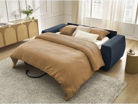 Canapea albastru-închis pentru dormitul zilnic/extensibilă cu tapițerie din chenille 220 cm Hugo – Bobochic Paris