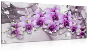 Tablou flori violete pe fundal abstract