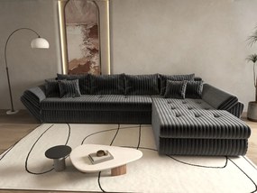 Colțar extensibil dumonde cu ladă de depozitare si sezut confortabil din spuma high-density, Loana XL Ambience Gri II 335x185 cm