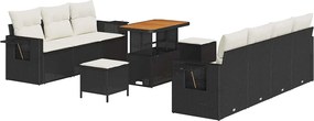 vidaXL Set de canapele pentru grădină cu pernă 10 pcs negru și crem