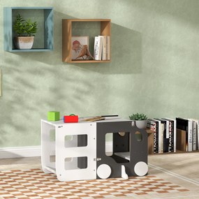 AIYAPLAY Scara Montessori 4 în 1 pentru Copii cu 2 Table și Set Masă și Scaun, din Lemn, 58x46x92 cm, Alb | Aosom Romania