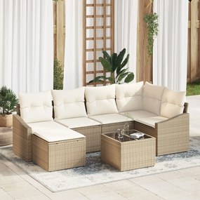 vidaXL Set de canapele pentru grădină 7 pcs Bej Rattan poli