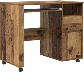vidaXL Birou cu roți cu raft Lemn Vechi 91 x 50 x 77 cm Lemn compozit