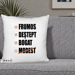 Perna Decorativa Frumos Destept Bogat, 40x40 cm, Alb Pufos, Husa Detasabila, Perna Inclusa, BEKZ®