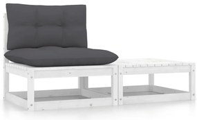 vidaXL Set mobilier de grădină cu perne, 2 piese, alb, lemn masiv pin