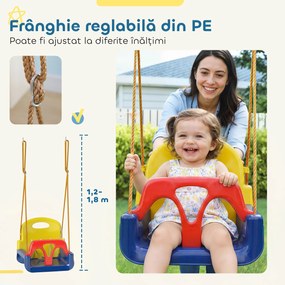 Outsunny Leagăn pentru Copii 3 în 1 de Interior și Exterior, Leagăn de Grădină pentru Bebeluși și Copii 9-36 Luni, Frânghie Reglabilă 120-180 cm și Centură de Siguranță, 42x33x120-180 cm, Albastru | Aosom Romania