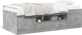 vidaXL Pat de zi cu sertare fără saltea, gri beton, 75x190 cm