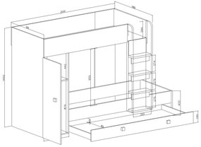 Pat multifuncțional 90 cm Toreno 2 (Alb + alb lucios + turcoaz lucios). 1083312