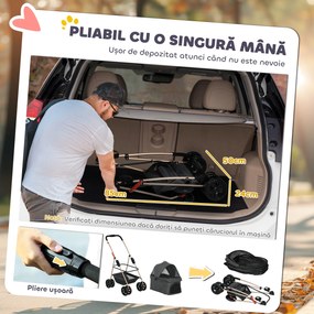 PawHut Cărucior pentru Animale de Companie 3 în 1 cu 4 Roți și Geantă de Transport Detașabilă, 76x50x102 cm, Gri | Aosom Romania