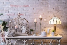 Colivie decorativa, alb, din metal, motive florale, aspect vintage