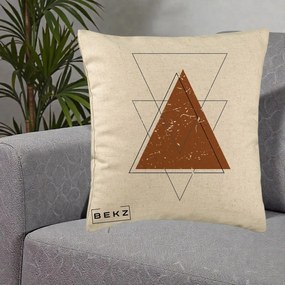 Perna Decorativa Geometric Triunghiuri Sacred, 40x40 cm, Bej, Husa Detasabila, Perna Inclusa, BEKZ®