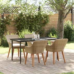 vidaXL Set dining grădină 5 piese Bej din Ratan Polican