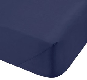 Cearceaf albastru închis din bumbac percal cu elastic 185x200 cm Cotton Percale – Bianca