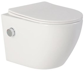 Vas wc suspendat cu functie bideu, Rotund, rimless si baterie crom Foglia Oslo Baterie crom