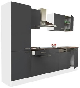 Mobilă de bucătărie Yorki 280, corp alb, față antracit satinat, cu dulap cu raft
