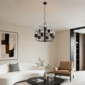 Candelabru modern negru cu sticlă fumurie cu 9 lumini - Laura