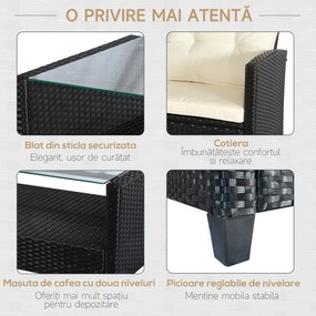 Outsunny Set Mobilier de Grădină 4 Piese, Canapea, Fotolii, Masă de Cafea, Ratan PE Negru și Bej, Design Contemporan | Aosom Romania