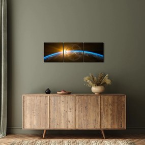 Tablou - Planeta Pământ și univers (cu ceas) (90x30 cm)