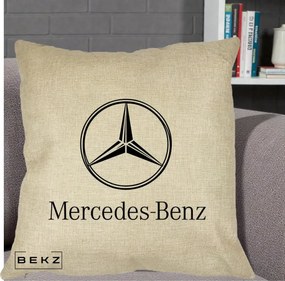 Perna Personalizata cu emblema Mercedes-Benz, 40x40 cm, Crem, Husa Detasabila, Perna Inclusa, BEKZ®