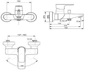 Baterie cada Ideal Standard Connect Air, crom - A7033AA