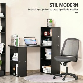Birou Modern pentru Acasa cu Rafturi de Depozitare pe 6 Niveluri, Masa de Scris cu Raft pentru Carti, Negru HOMCOM | Aosom Romania
