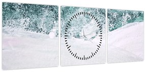 Tablou - Turcoaz abstractizare (cu ceas) (90x30 cm)