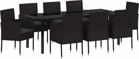 vidaXL Set de masă pentru grădină cu pernă 9 pcs Negru poliratan