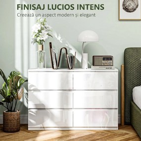HOMCOM Comodă cu 6 Sertare din PAL, pentru Dormitor, Design Modern și Multifuncțional, 112x34x75 cm, Alb | Aosom Romania