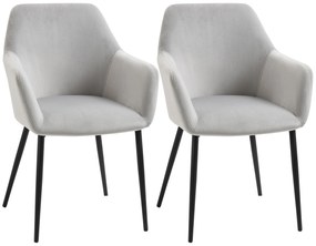 HOMCOM Set de 2 scaune de sufragerie, decorative din material textil din catifea, mobilier living, fotolii gri deschism| AOSOM RO