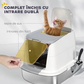 PawHut Litieră pentru pisici cu 2 intrări, deodorant și lopățică, Alb | Aosom Romania