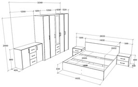 Set haaus V9, Pat 200 x 160 cm, Stejar Alb/Antracit